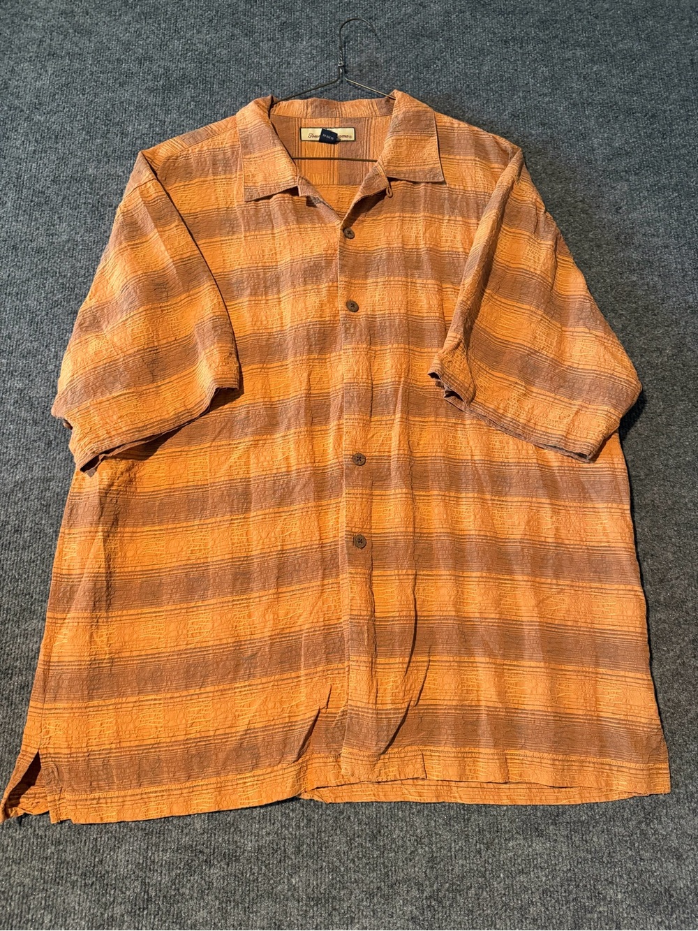 Tommy Bahama 100 silk Orange Brown Striped Short-Sleeve Button-Down Shirt